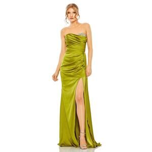 Mac Duggal 2211 - Ruched Satin Classic Prom Gown with Slit - 4